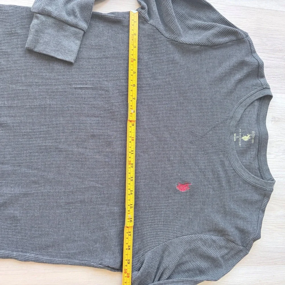 US Polo Assn Mens Sleepwear Thermal Shirt Gray Waffle‎ Knit Long Sleeve Large